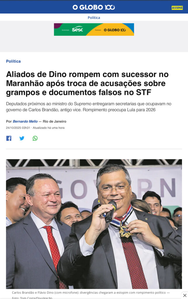 Crise entre Flávio Dino e Carlos Brandão ganha repercussão nacional e preocupa o Planalto sobre reflexos nas eleições de 2026.